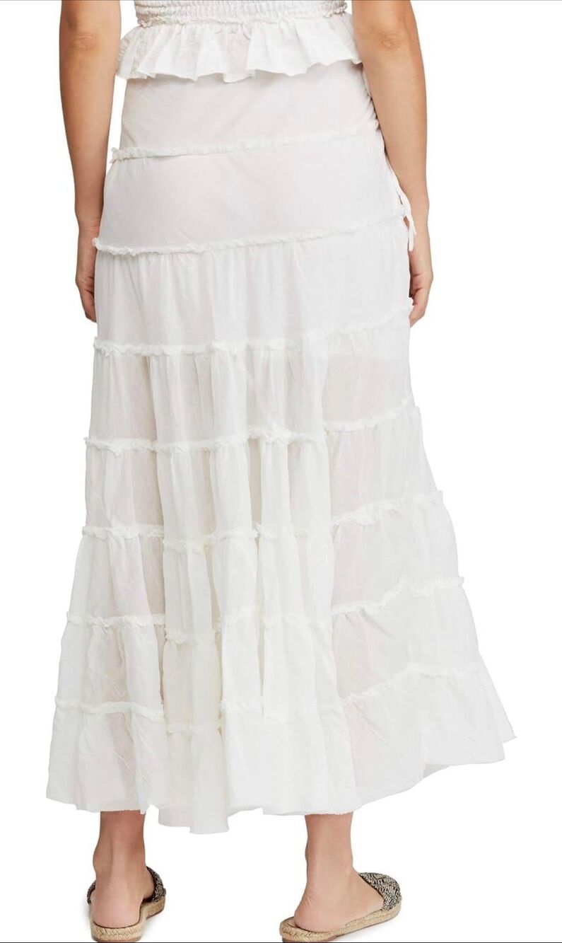 Free People Stuck in A Moment Cream Puff White Cotton Tiered Maxi Skirt - Picture 3 of 11